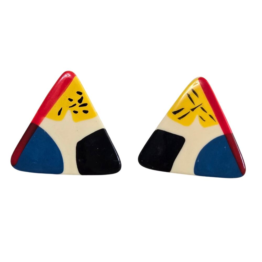 Vintage 1980's Pop Art Triangle Plastic Stud Earrings